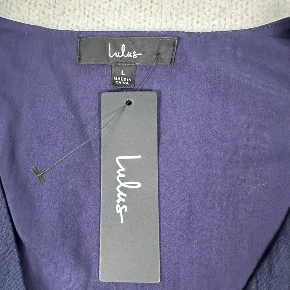 NWT Lulus Everyday Sweetness Mini Dress Large Button Front Pockets Navy Blue - Picture 3 of 11